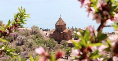 Organized by the Van Culture and Tourism Provincial Directorate on Akdamar Island in the Gevaş district of Van, the "First Almond Blossom Festival" was the scene of colorful images, Van, Turkey, April 28, 2022. (IHA Photo)