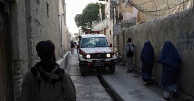 An ambulance is seen near the site of an explosion at the Khalifa Aga Gul Jan Mosque, Kabul, Afghanistan, April 29, 2022. (Reuters Photo)