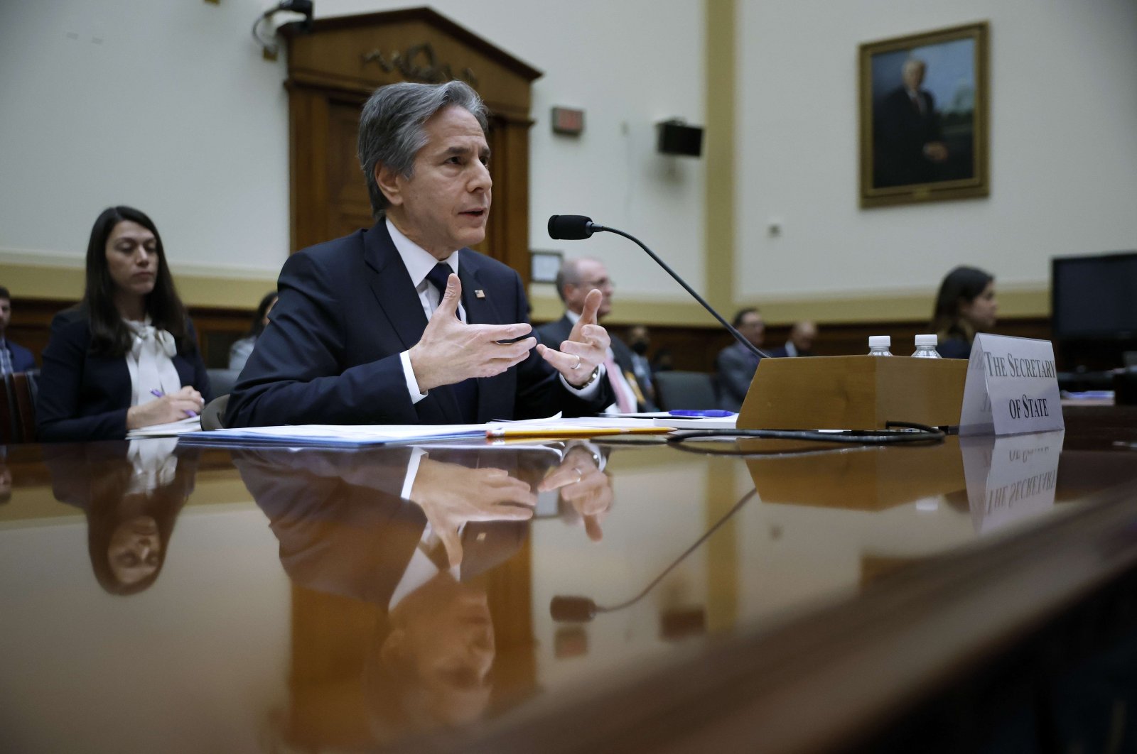 U.S. Secretary of State Antony Blinken testifies before the House Foreign Affairs Committee about the fiscal year 2023 budget request for the State Department in the Rayburn House Office Building on Capitol Hill in Washington, D.C., April 28, 2022. (AFP Photo)
