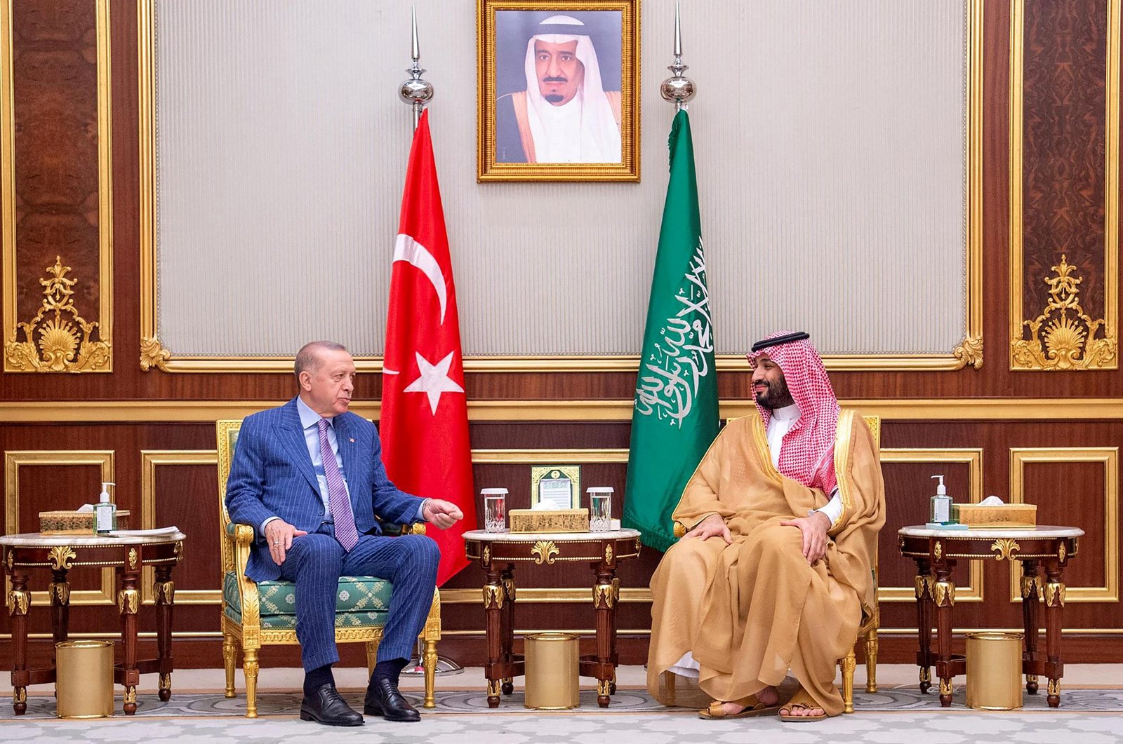 President Recep Tayyip Erdoğan meets Saudi Crown Prince Mohammed bin Salman (MBS) in Jeddah, Saudi Arabia, April 28, 2022. (Reuters Photo)