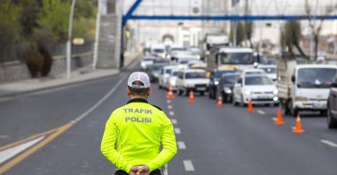 A traffic police officer monitoring traffic, in the capital Ankara, Turkey, April 29, 2022. (AA Photo)