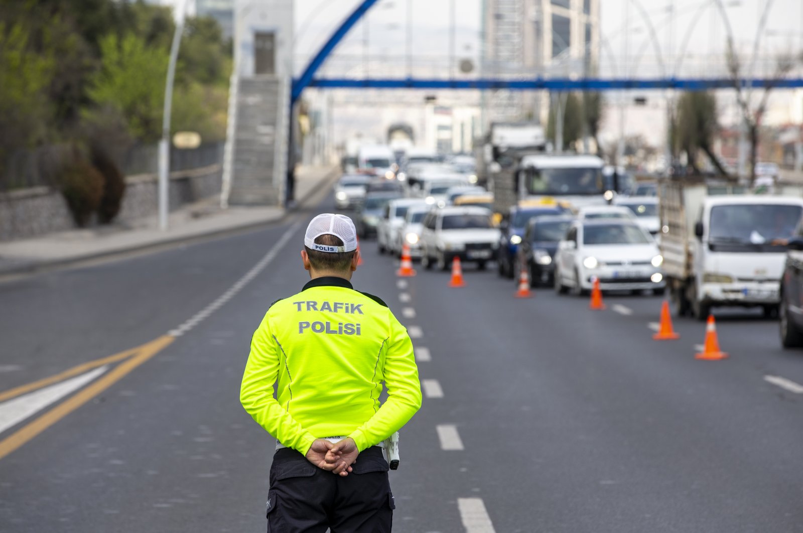 A traffic police officer monitoring traffic, in the capital Ankara, Turkey, April 29, 2022. (AA Photo)