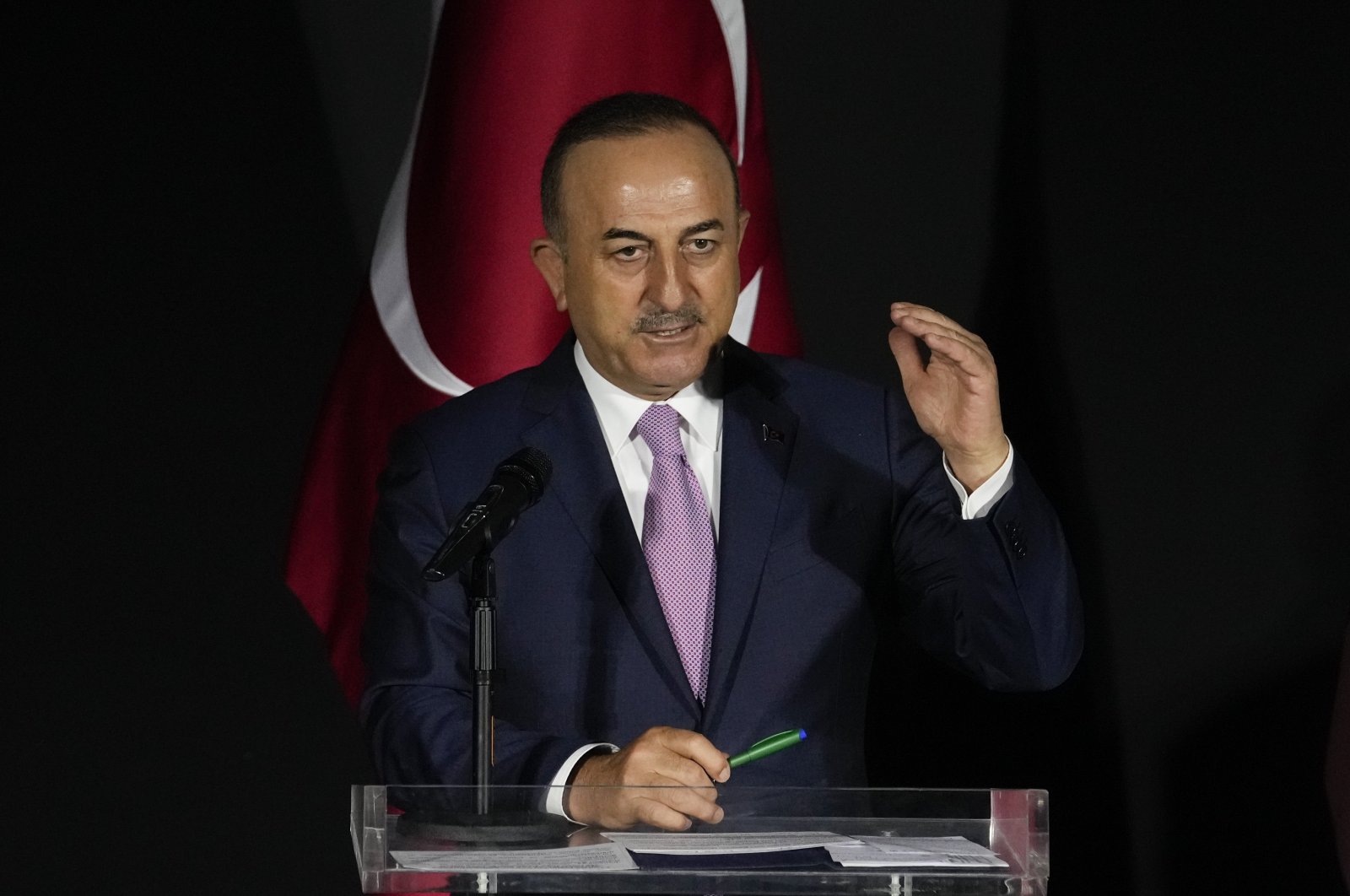  Foreign Minister Mevlüt Çavuşoğlu speaks after a bilateral meeting with his Panamanian counterpart at the Simon Bolivar foreign ministry headquarters in Panama City, Thursday, April 28, 2022. (AP File Photo)