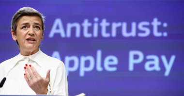 European Commission Vice-President Margrethe Vestager gives a press conference on EU objections sent to Apple over practices regarding Apple Pay, at the EU headquarters in Brussels, Belgium, May 2, 2022. (AFP Photo)