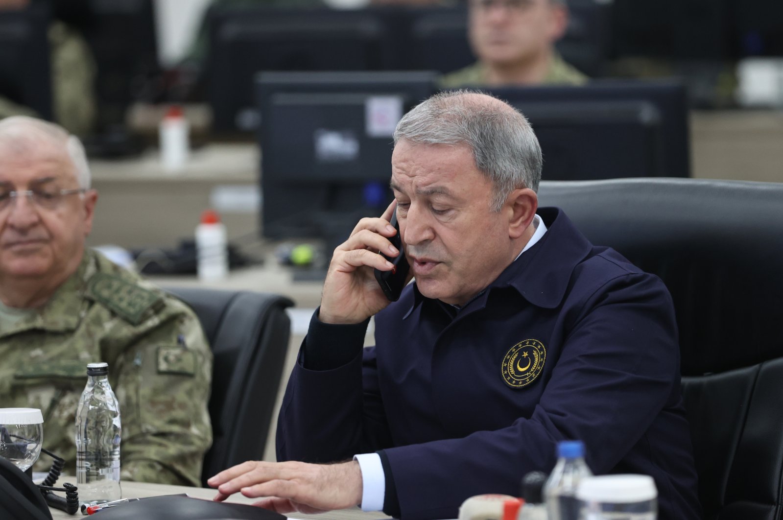 Defense Minister Hulusi Akar during his visit to the Land Forces Command Advanced Joint Operations Center in Şanlıurfa, Turkey, May 2, 2022. (AA Photo)