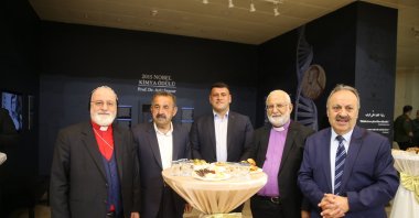 Assyrian Turks also participated in the festivity program held in Mardin for Eid al-Fitr. Mardin-Diyarbakır Metropolitan Saliba Özmen (L), Kırklar Church Chief Priest Gabriel Akyüz and members of the Syriac community also attended the program, Mardin, Turkey, May 3, 2022.  (AA Photo)