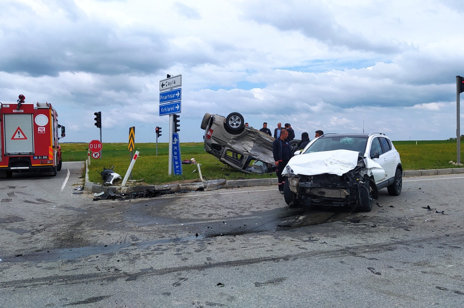 The scene of a traffic accident where four people were injured, in Tekirdağ, northwestern Turkey, May 4, 2022. (IHA PHOTO)