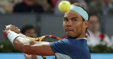 Rafael Nadal in action against Serbia's Miomir Kecmanovic in the Madrid Open, Madrid, Spain, May 4, 2022. (AA Photo)