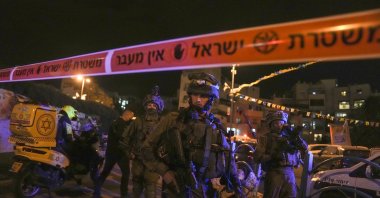 Israeli forces secure the area of a stabbing attack in the town of Elad, Israel, Thursday, May 5, 2022. (AP Photo)
