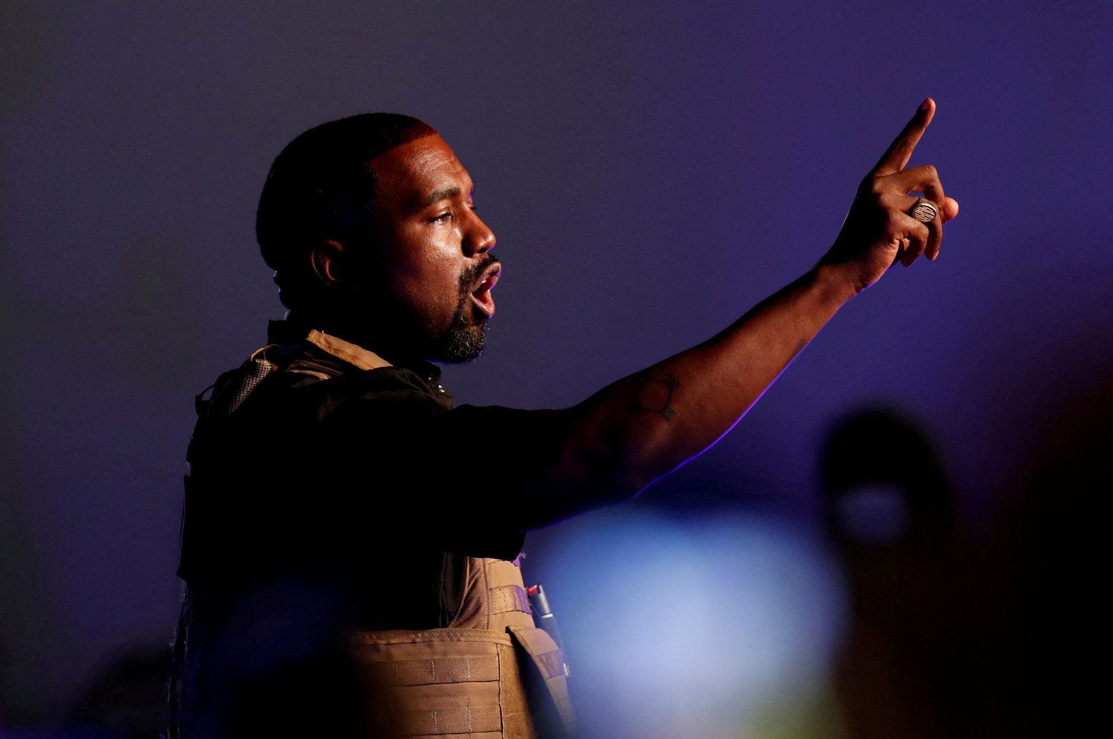 Rapper Kanye West gestures to the crowd as he holds his first rally in support of his presidential bid in North Charleston, South Carolina, U.S., July 19, 2020. (REUTERS Photo)