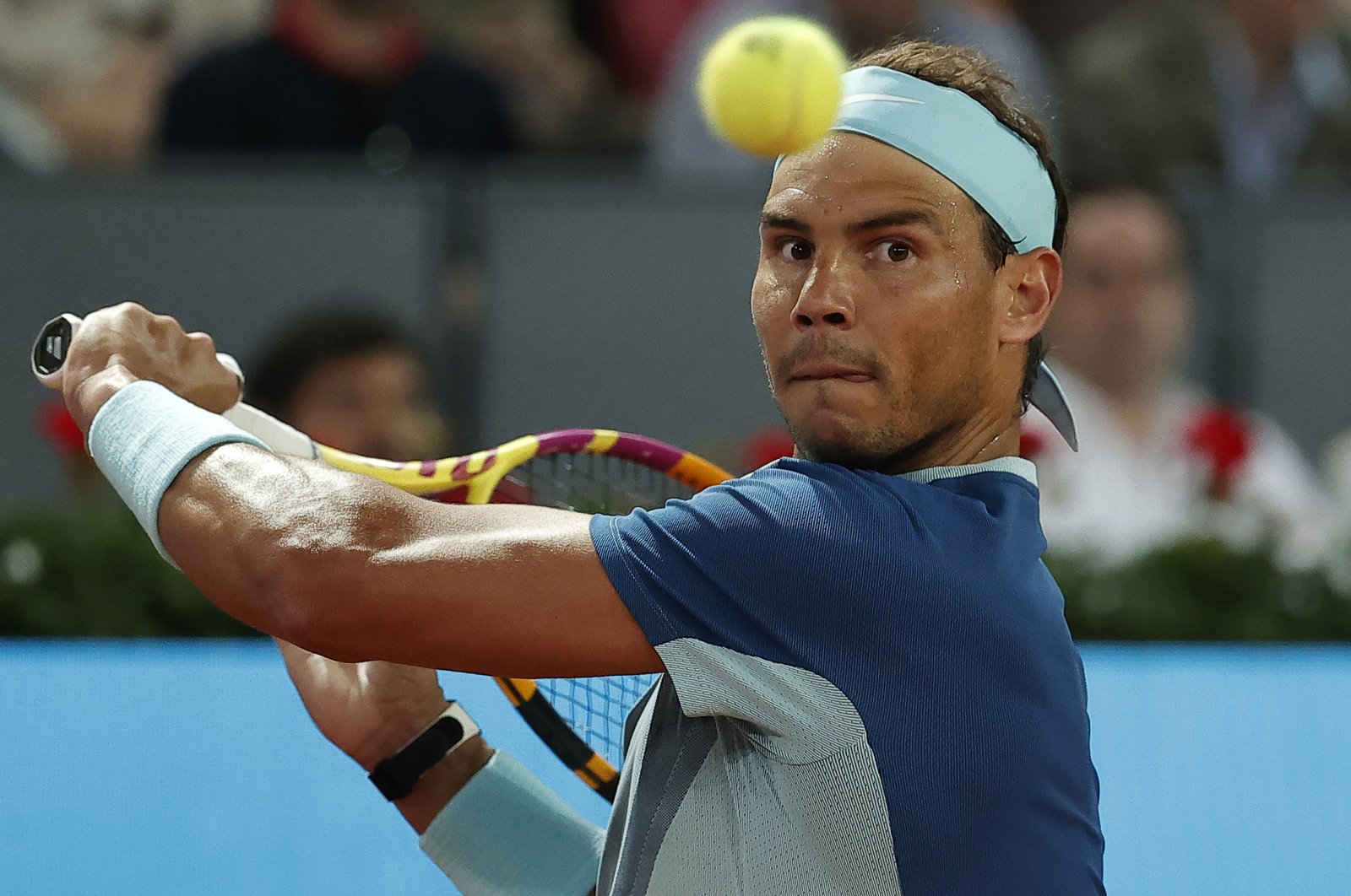 Rafael Nadal in action against Serbia&#039;s Miomir Kecmanovic in the Madrid Open, Madrid, Spain, May 4, 2022. (AA Photo)