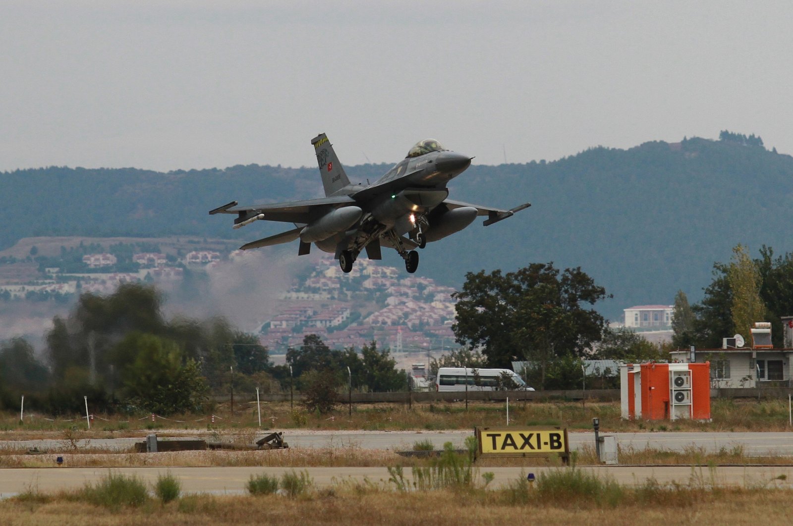 An F-16 warplane is seen during takeoff. (IHA Photo)