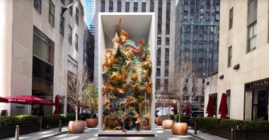 A view from the installation at Rockefeller Plaza in New York. (Courtesy of Refik Anadol Studio)