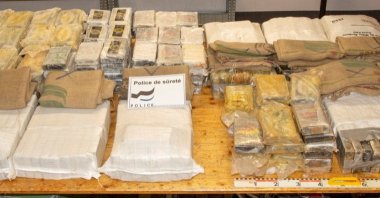 Cocaine and coffee bags seized at the Nespresso plant in Romont, Switzerland is seen in this handout picture taken at an unknown location and released May 5, 2022. (Police Cantonale Fribourg/Handout via Reuters)