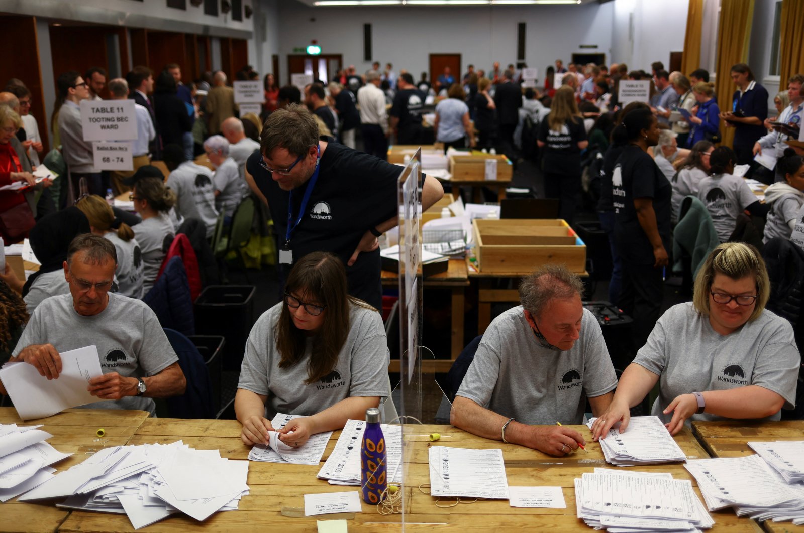 Ballots are counted during local elections, at Wandsworth Town Hall, London, Britain, May 5, 2022. (Reuters Photo)