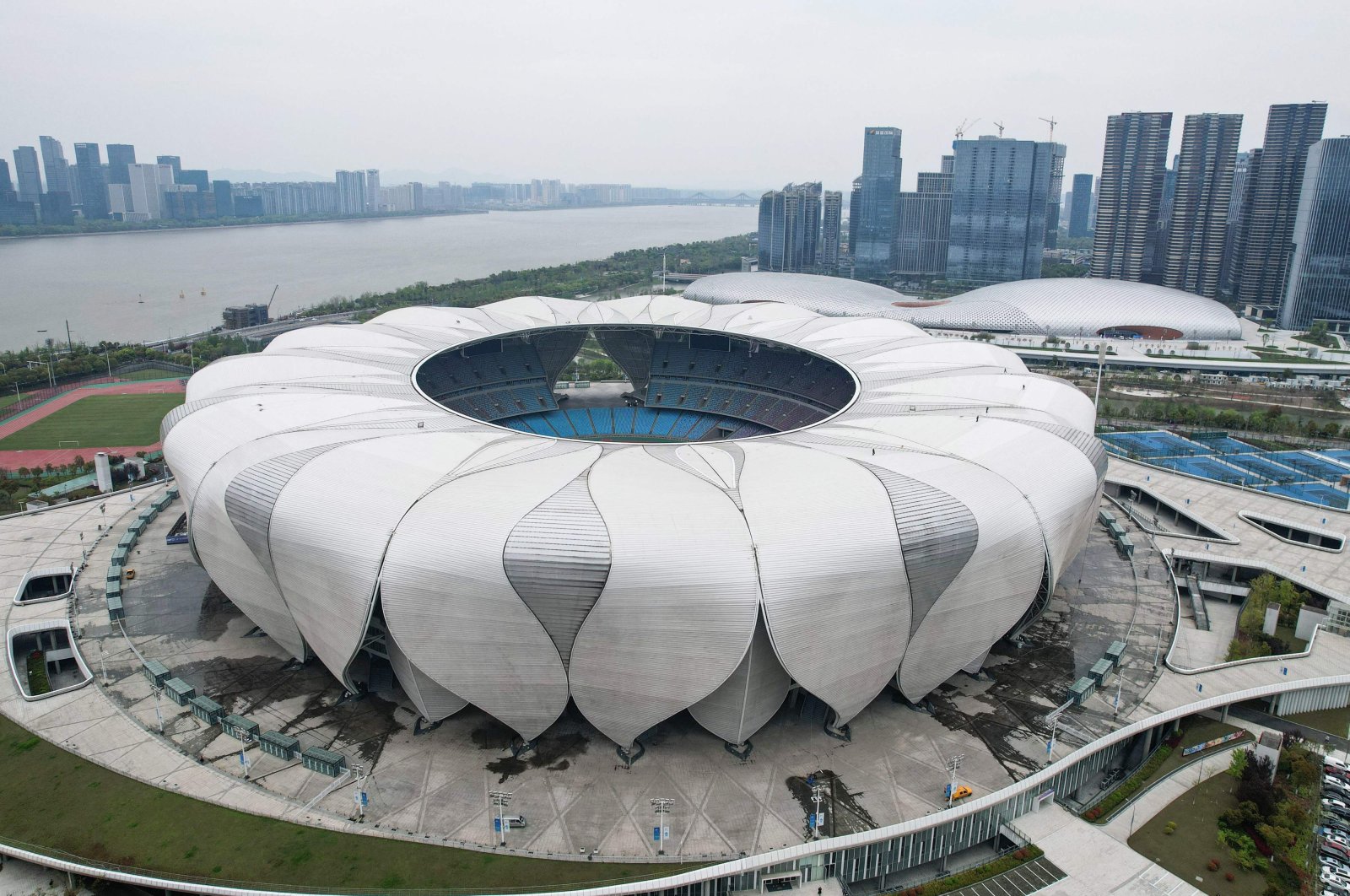A view of Hangzhou Olympic Sports Center, the main stadium of the 19th Asian Games, in Hangzhou, China, April 1, 2022. (AFP Photo)