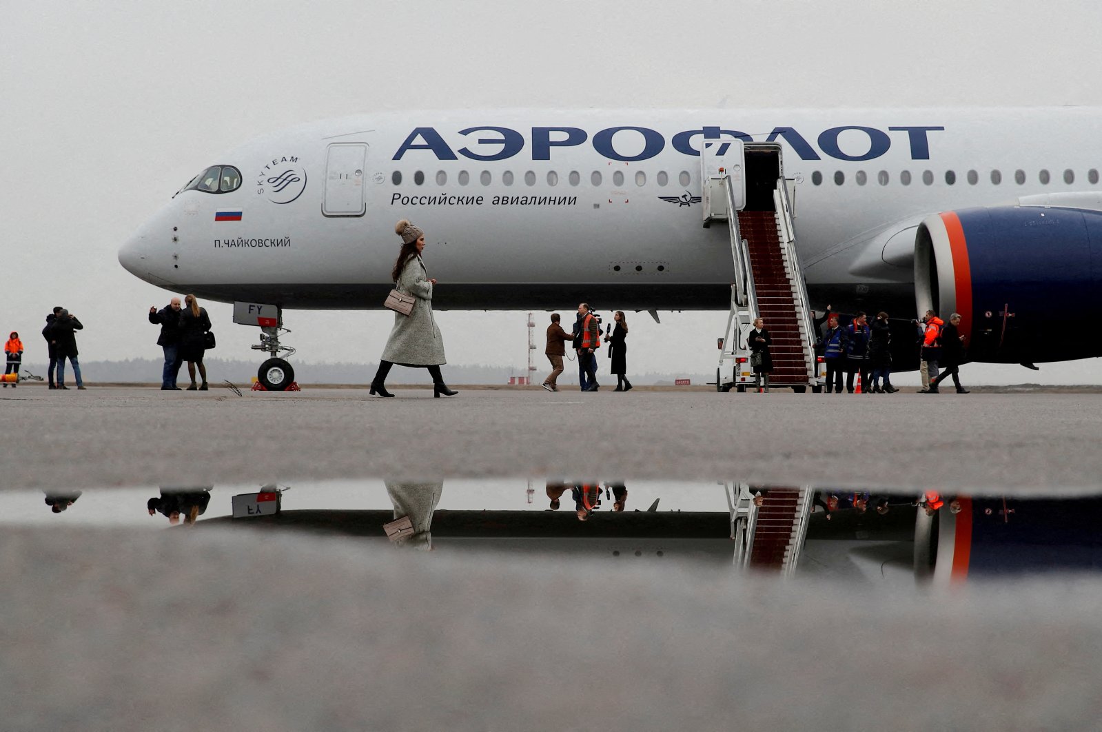 A view of the first Airbus A350-900 aircraft of Russia&#039;s flagship airline Aeroflot during a media presentation at Sheremetyevo International Airport outside Moscow, Russia, March 4, 2020. (Reuters Photo)