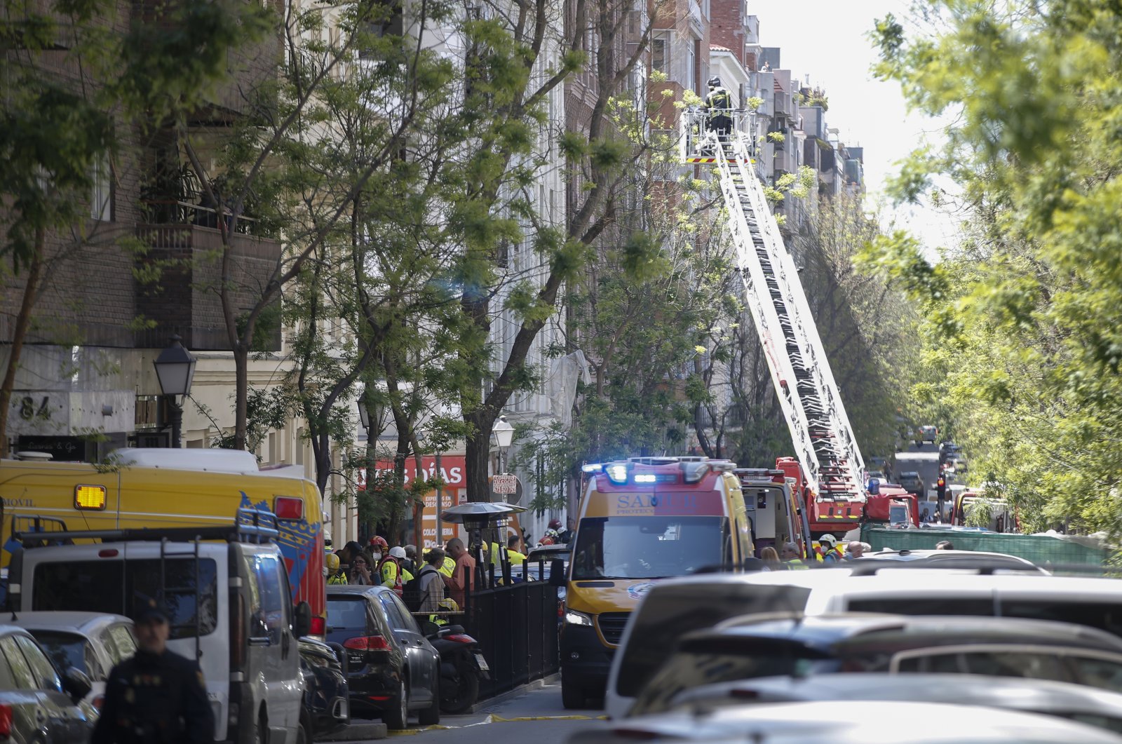 Emergency responders at the scene of the explosion in Madrid, Spain, Friday, May 6, 2022. (AA Photo)