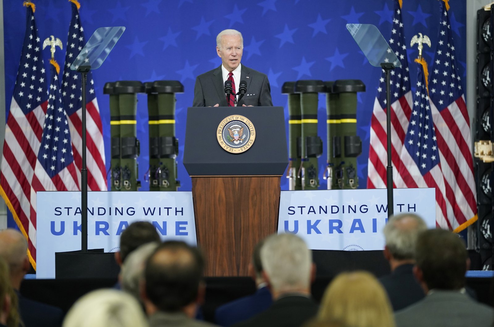 President Joe Biden speaks on security assistance to Ukraine during a visit to the Lockheed Martin Pike County Operations facility where they manufacture Javelin anti-tank missiles, Tuesday, May 3, 2022, in Troy, Ala. (AP File Photo)