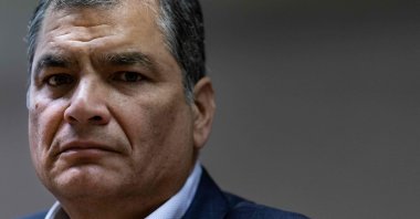 Ecuador&#039;s former President (2007-2017) Rafael Correa gives a press conference at the European Parliament in Brussels, Belgium, Oct. 9, 2019. (AFP Photo)
