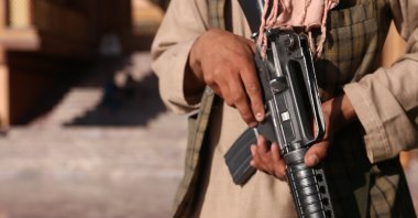 An armed member of the Taliban stands near a mosque during Eid, Kabul, Afghanistan, May 2, 2022. (AA Photo)