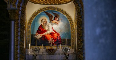 A restored painting in the Surp Giragos Armenian Church in Diyarbakır&#039;s Sur district, Turkey, May 7, 2022. (AA Photo)