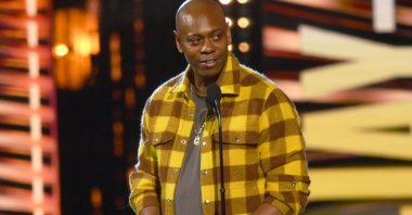 Comedian Dave Chappelle appears during the Rock &amp; Roll Hall of Fame induction ceremony, in Cleveland, U.S., Oct. 30, 2021. (AP Photo)