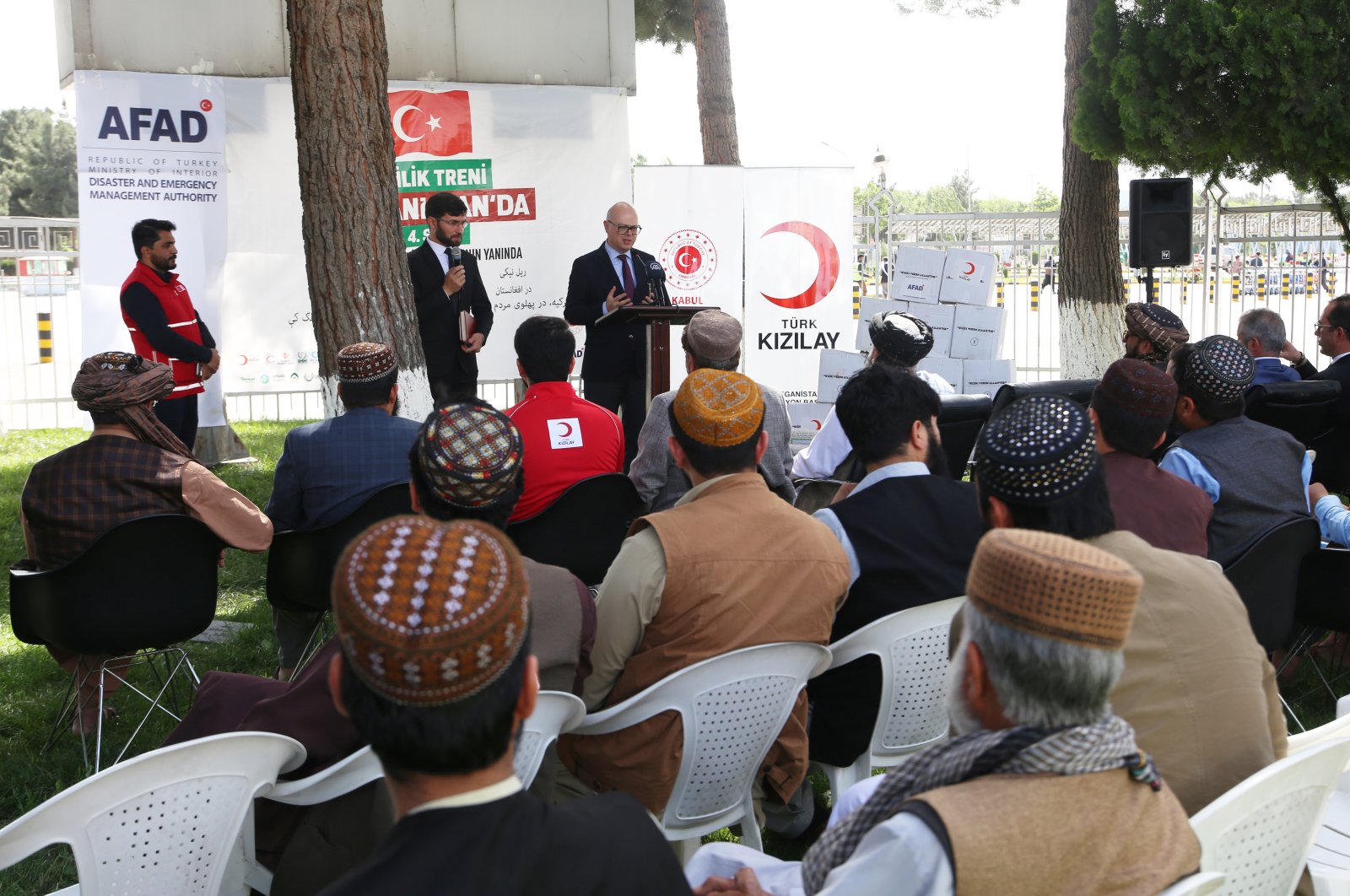 Turkey&#039;s Ambassador to Kabul Cihad Erginay speaks during a ceremony in Kabul, Afghanistan, May 7, 2022. (AA Photo)