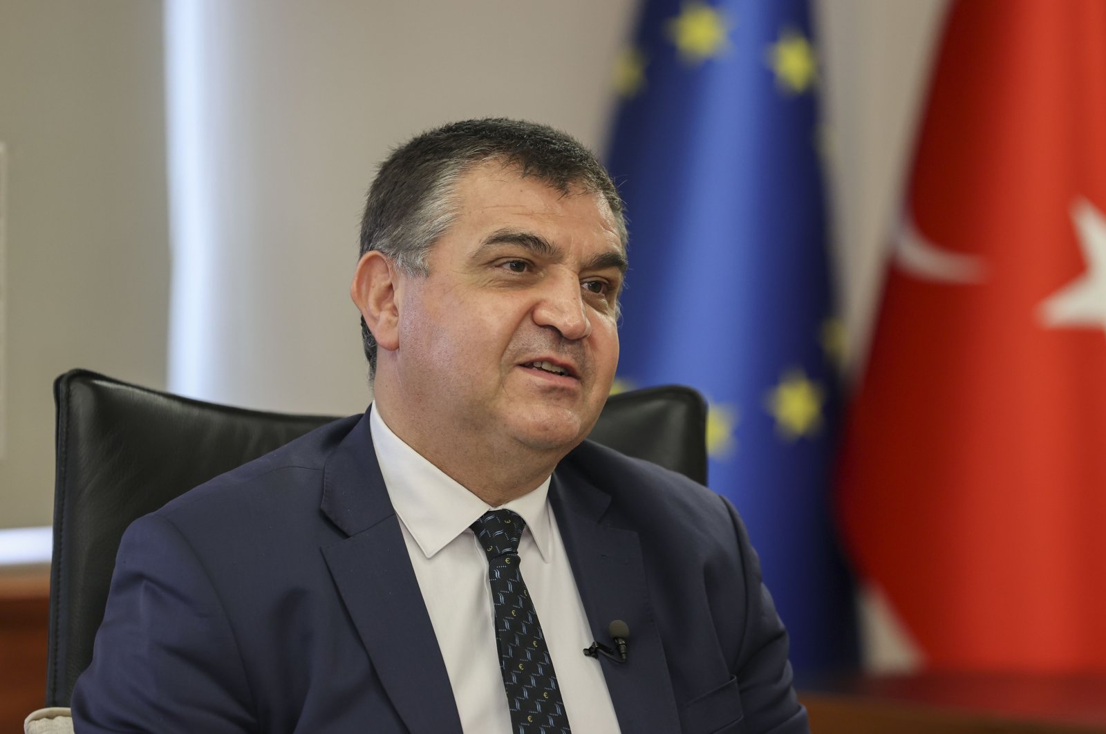 Deputy Foreign Minister Faruk Kaymakcı speaks to Anadolu Agency (AA), Ankara, Turkey, May 8, 2022. (AA)