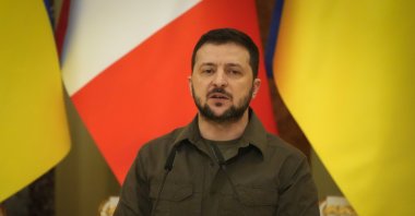 Ukrainian President Volodymyr Zelenskyy attends a news conference with Canadian Prime Minister Justin Trudeau after their meeting in Kyiv, Ukraine, May 8, 2022. (AP Photo)