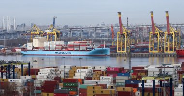 A Vaga Maersk container ship is moored in the port of St. Petersburg, Russia, April 18, 2022. (Reuters Photo)