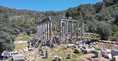 A view of the restoration works at the Temple of Zeus Lepsynos, Euromos, Muğla, southwestern Turkey, May 6, 2022. (AA Photo)