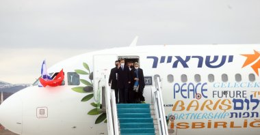 A plane carrying Israeli President Isaac Herzog lands in Esenboğa Airport, Ankara, Turkey, March 9, 2022. (AA Photo)
