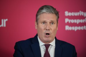 Britain's Labour leader Keir Starmer makes a statement at Labour Party headquarters in London, May 9, 2022. (Yui Mok/PA via AP)