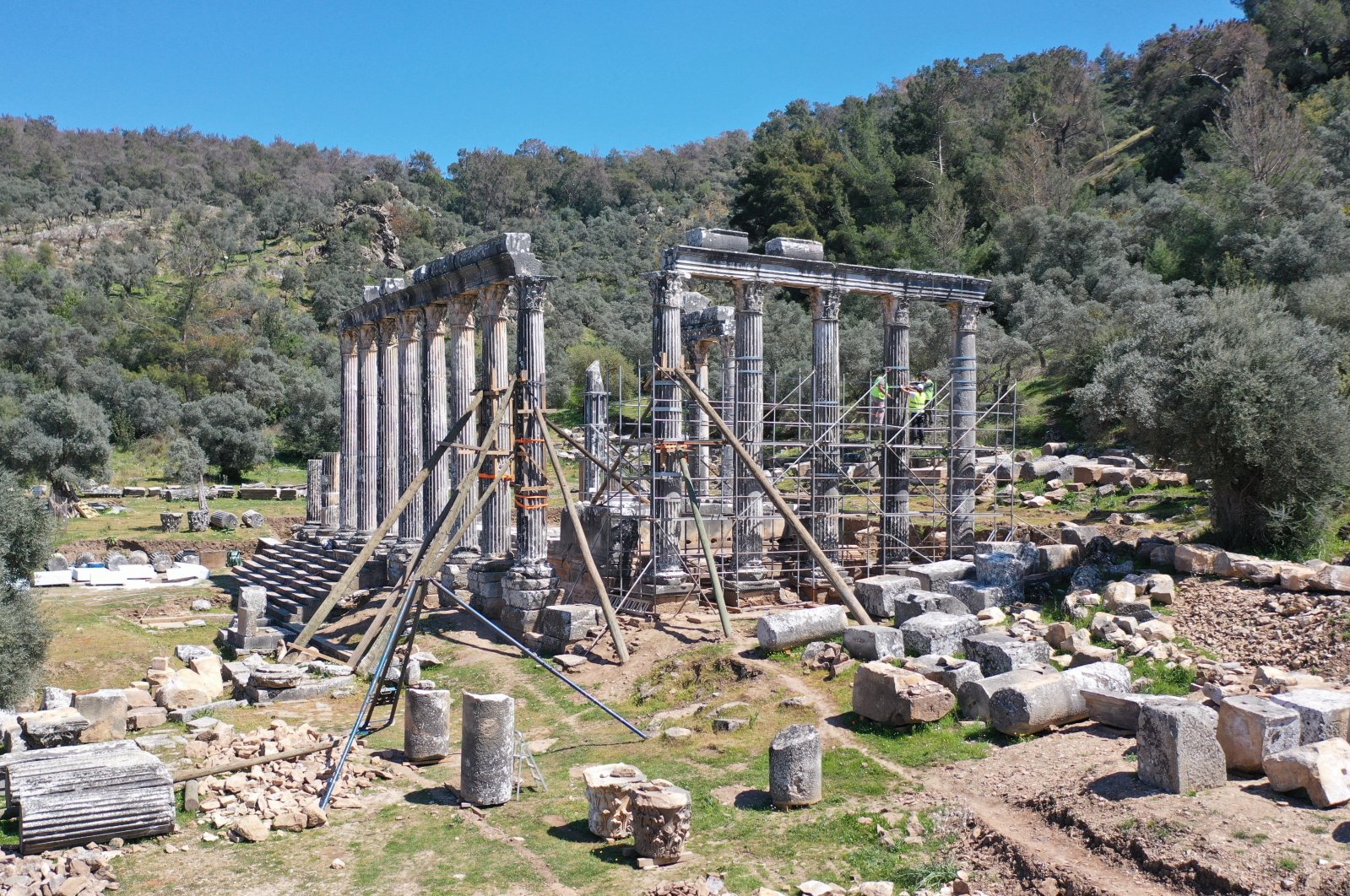 A view of the restoration works at the Temple of Zeus Lepsynos, Euromos, Muğla, southwestern Turkey, May 6, 2022. (AA Photo)