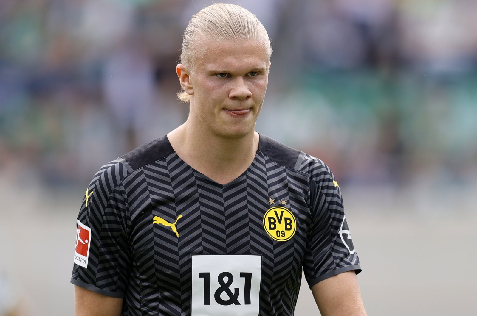 Dortmund&#039;s Erling Haaland reacts during a Bundesliga match against Greuther Fuerth, Fuerth, Germany, May 7, 2022. (EPA Photo)