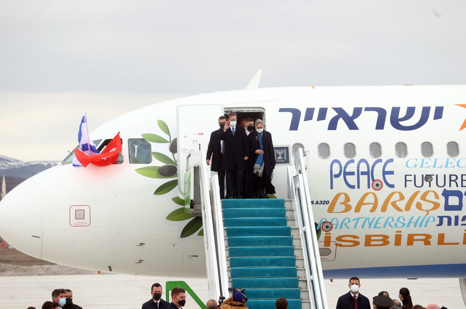 A plane carrying Israeli President Isaac Herzog lands in Esenboğa Airport, Ankara, Turkey, March 9, 2022. (AA Photo)

