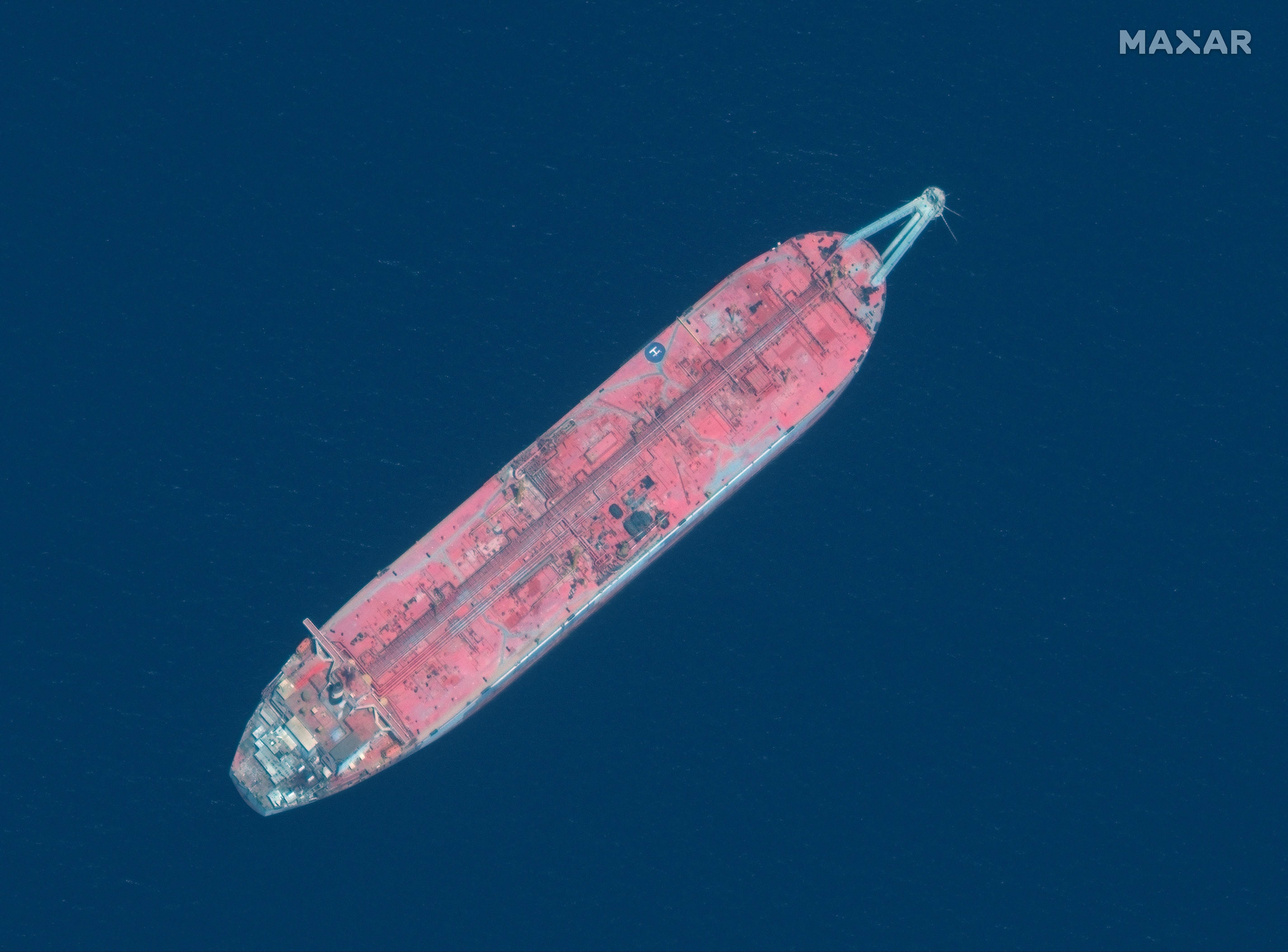 This file handout satellite image shows a closeup view of the FSO Safer oil tanker off the Yemeni port of Ras Isa, June 19, 2020. (Photo by AFP) 
