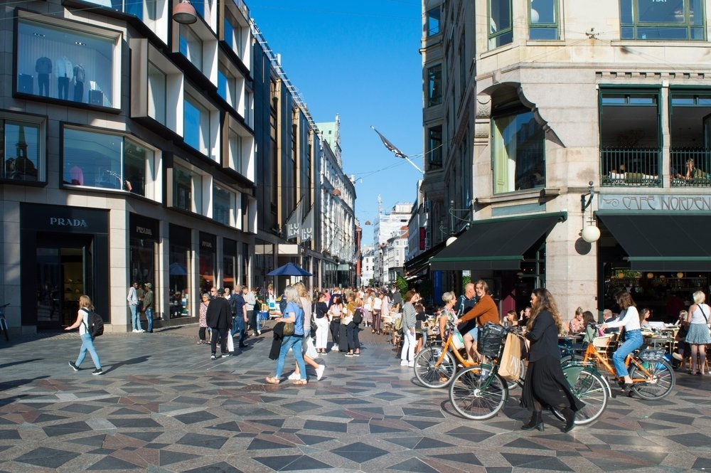 A crowded street in Stroget, a luxury shopping strip, in the city center, Copenhagen, Denmark, Sep. 2, 2021. (Shutterstock Photo)
