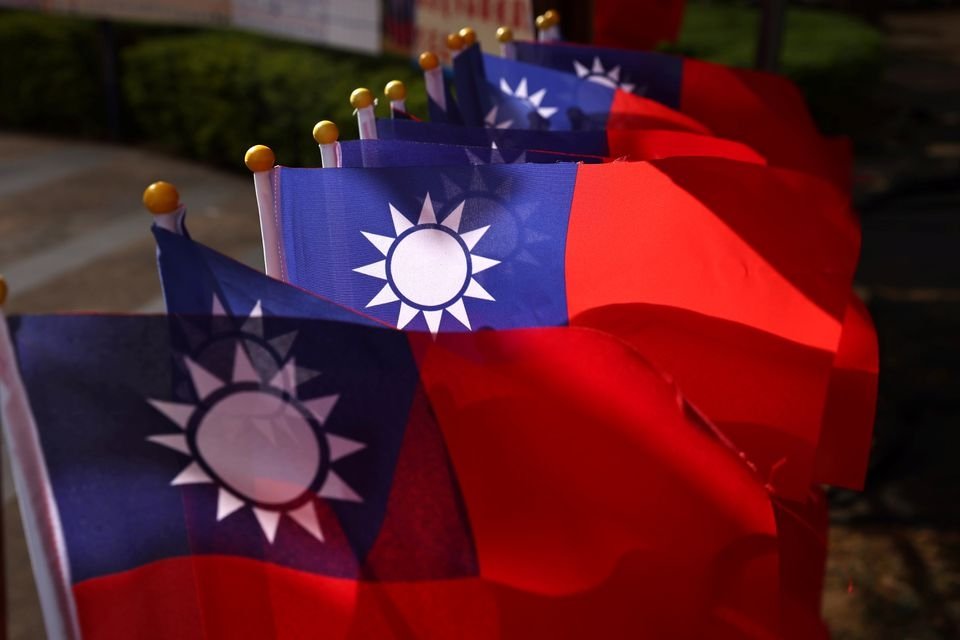 Taiwan flags can be seen at a square ahead of the national day celebration in Taoyuan, Taiwan, Oct. 8, 2021. (Reuters Photo)