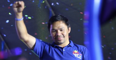 Philippine boxing icon and presidential candidate Manny Pacquiao during a campaign rally, General Santos City, Mindanao, May 7, 2022. (AFP Photo)