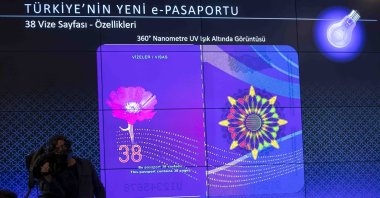 A view of the new Turkish passport projected onto a screen during the press conference, in the capital Ankara, Turkey, May 10, 2022. (AA PHOTO)