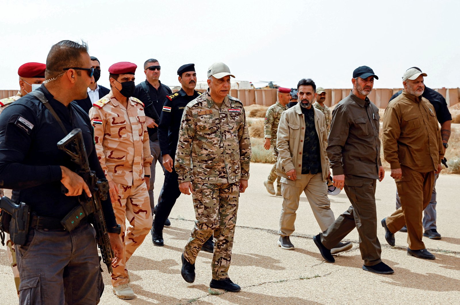 Iraqi Prime Minister Mustafa al-Kadhimi arrives to supervise the "Solid Will" military operation against Daesh in the western region of Anbar, Iraq, April 23, 2022. (Reuters Photo)
