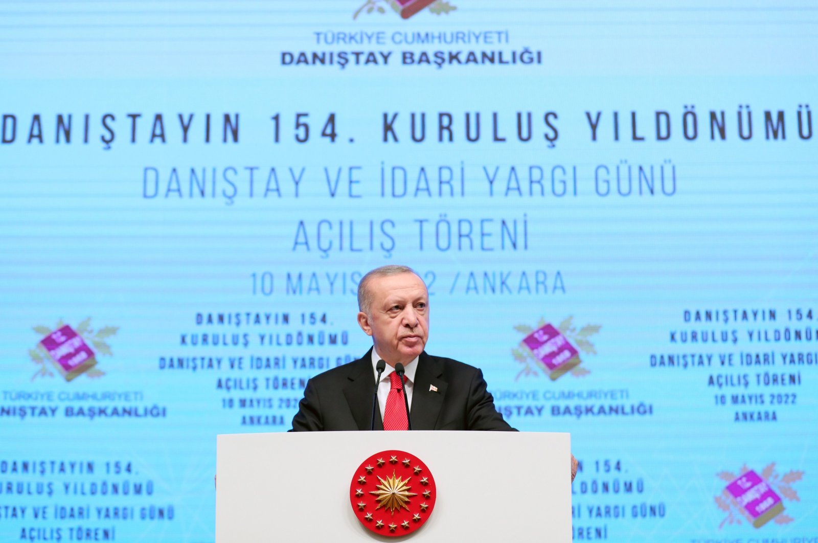 President Recep Tayyip Erdoğan speaks at a ceremony to mark the 154th anniversary of Turkey&#039;s top administrative court in Ankara, Turkey, May 10, 2022. (DHA Photo)