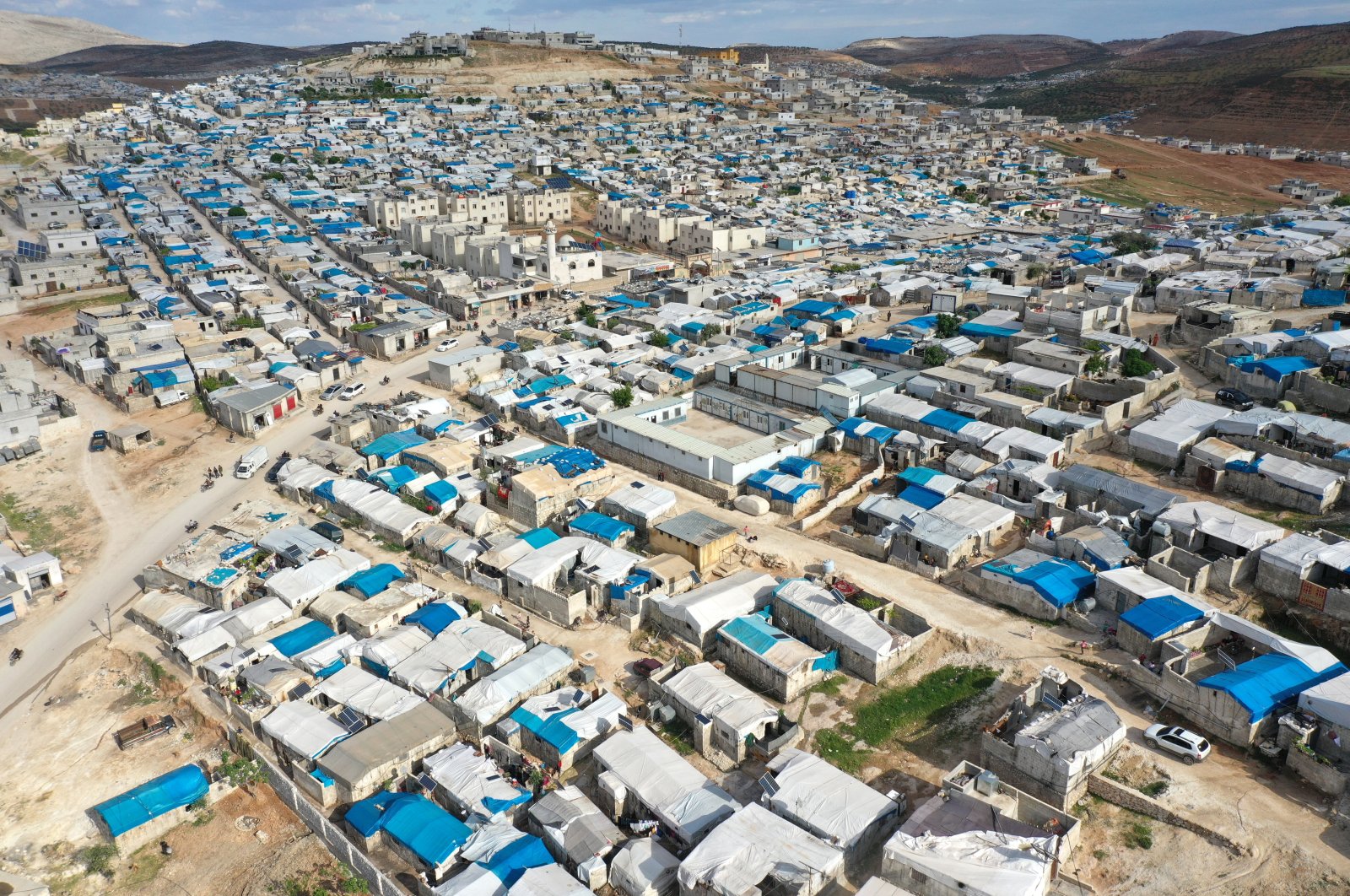 An aerial picture taken with a drone shows Qah refugee camp in Idlib, Syria, 07 May 2022. (EPA)