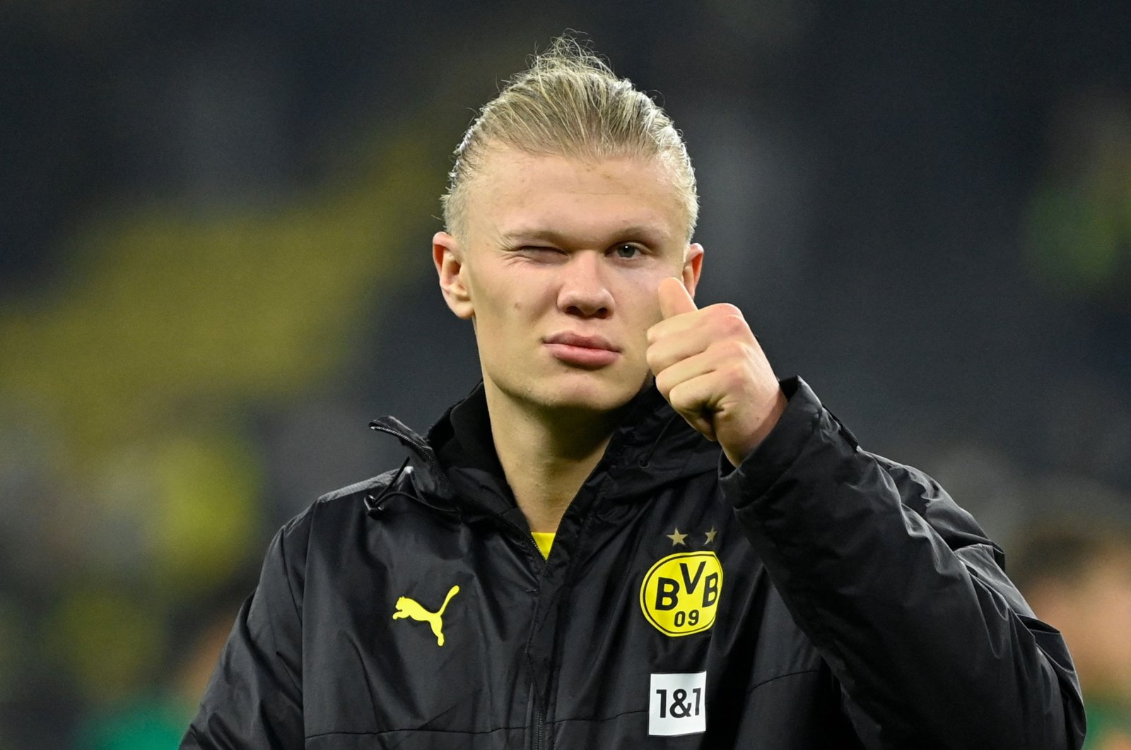 In this file photo taken on Dec. 15, 2021, Dortmund&#039;s Norwegian forward Erling Braut Haaland reacts after the end of the German first division Bundesliga football match Borussia Dortmund vs. SpVgg Greuther Fuerth in Dortmund. (AFP Photo)