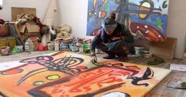 Almut Wegner paints in her studio-house in Cappadocia, Nevşehir, central Turkey, May 10, 2022. (AA Photo)