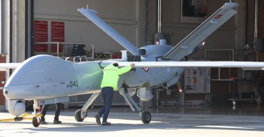 The Anka drone, an unmanned aerial military vehicle developed by Turkish Aerospace Industries (TAI), is seen in Ankara, Turkey, March 5, 2021. (AFP Photo)