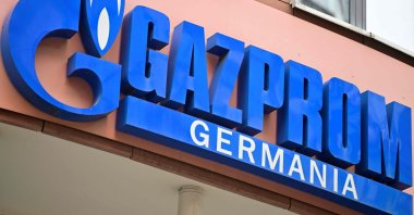 The logo of Russian gas giant Gazprom's German subsidiary Gazprom Germania on their headquarters in Berlin, Germany, April 5, 2022. (AFP Photo)