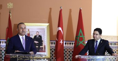 Foreign Minister Mevlüt Çavuşoğlu attends a joint news conference with Moroccan counterpart Nasser Bourita in Marrakech, Morocco, May 11, 2022. (AA Photo0